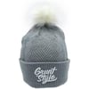 Grunt Style Fleece Lined Light Grey Pom Pom Beanie (One Size, Heather Grey)