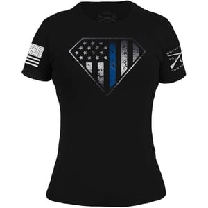 Grunt Style Blue Line Crest Womens TShirtBlack