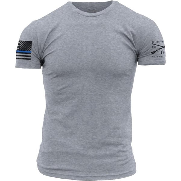 Grunt Style Blue Line Flag Basic Mens TShirtDark Heather Grey