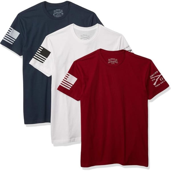 Grunt Style Patriot Pack 3Pack Mens TShirtsRed White and Blue