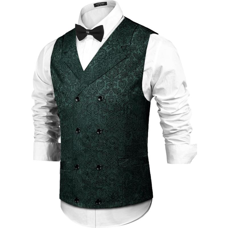 thumbnail image 2 of Men's Victorian Steampunk Vest - Slim Fit Brocade Jacquard Waistcoat With Floral Paisley Pattern 2 of 12