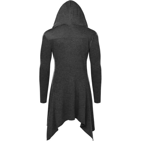 COOFANDY Long Hooded Cardigan Ruffle Shawl Collar Open Front Lightweight Drape Cape Overcoat with Pockets