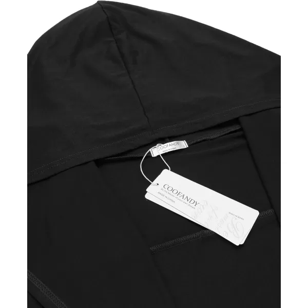 COOFANDY Long Hooded Cardigan Ruffle Shawl Collar Open Front Lightweight Drape Cape Overcoat with Pockets