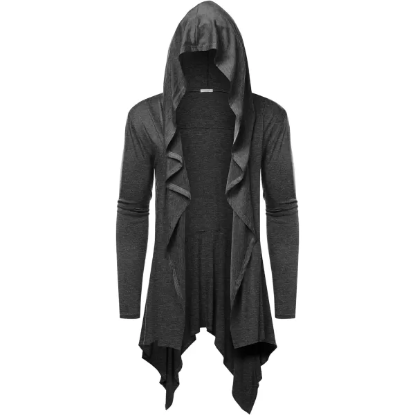 COOFANDY Long Hooded Cardigan Ruffle Shawl Collar Open Front Lightweight Drape Cape Overcoat with Pockets