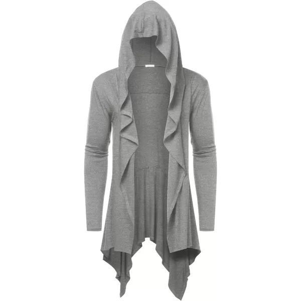 COOFANDY Long Hooded Cardigan Ruffle Shawl Collar Open Front Lightweight Drape Cape Overcoat with Pockets
