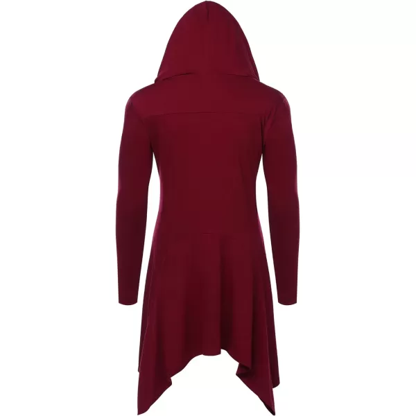 COOFANDY Long Hooded Cardigan Ruffle Shawl Collar Open Front Lightweight Drape Cape Overcoat with Pockets
