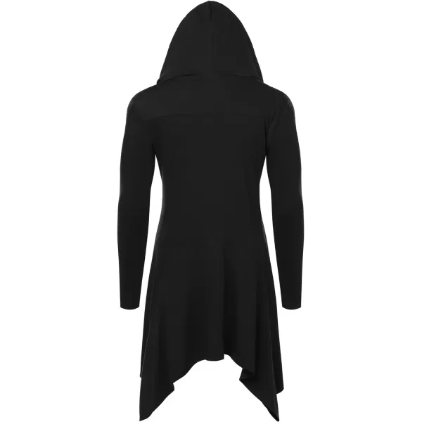 COOFANDY Long Hooded Cardigan Ruffle Shawl Collar Open Front Lightweight Drape Cape Overcoat with Pockets