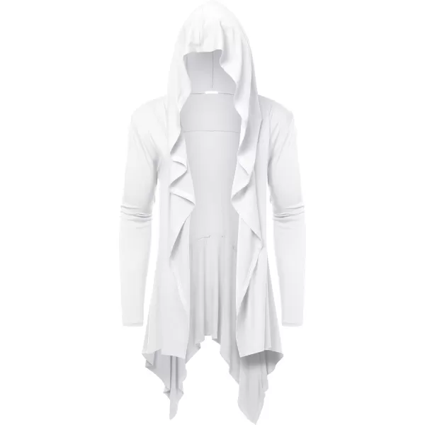 COOFANDY Long Hooded Cardigan Ruffle Shawl Collar Open Front Lightweight Drape Cape Overcoat with Pockets