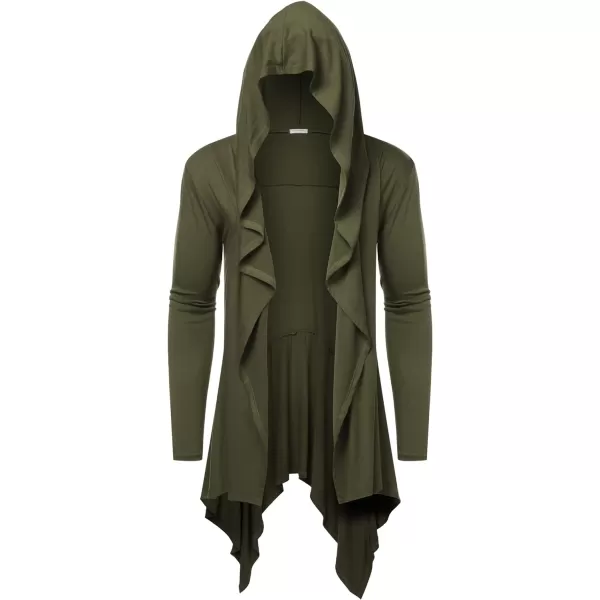 COOFANDY Long Hooded Cardigan Ruffle Shawl Collar Open Front Lightweight Drape Cape Overcoat with Pockets