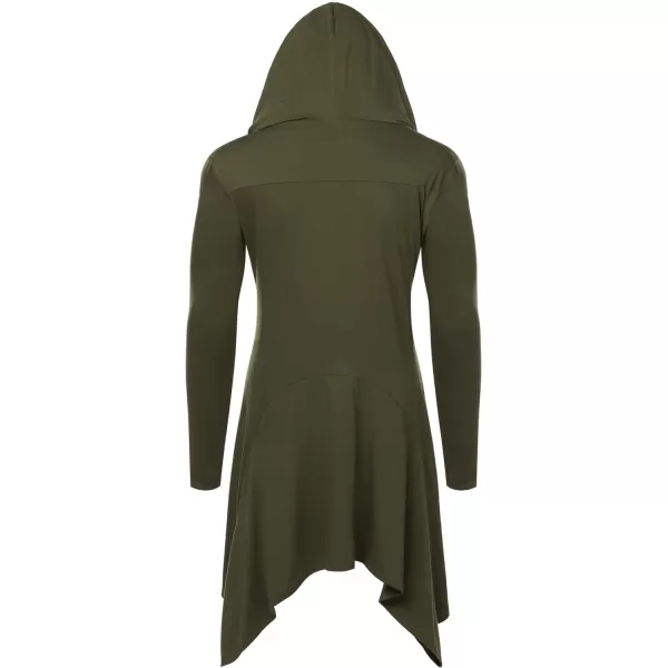 COOFANDY Long Hooded Cardigan Ruffle Shawl Collar Open Front Lightweight Drape Cape Overcoat with Pockets
