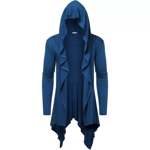 COOFANDY Long Hooded Cardigan Ruffle Shawl Collar Open Front Lightweight Drape Cape Overcoat with Pockets