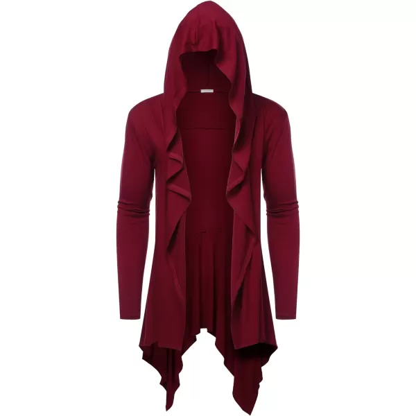 COOFANDY Long Hooded Cardigan Ruffle Shawl Collar Open Front Lightweight Drape Cape Overcoat with Pockets