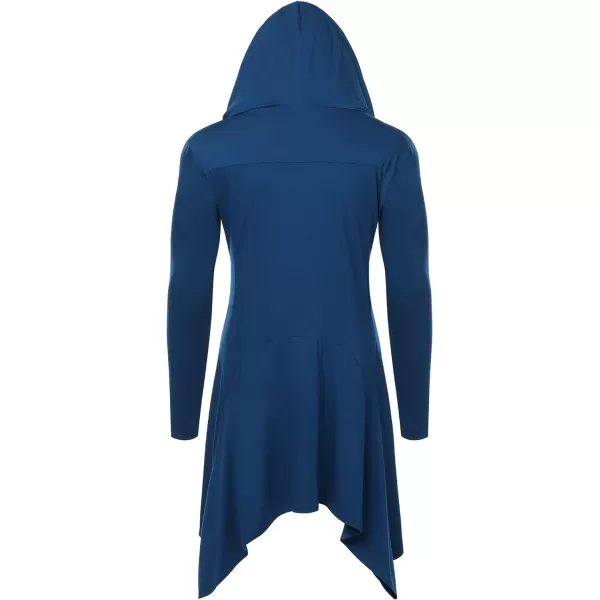 COOFANDY Long Hooded Cardigan Ruffle Shawl Collar Open Front Lightweight Drape Cape Overcoat with Pockets