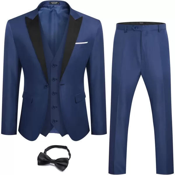 COOFANDY Men 3 Piece Suit Slim Fit Tuxedo One Button Prom Suits Blazer Jacket Vest Pants with Tie