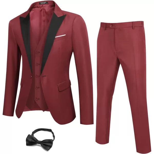 COOFANDY Men 3 Piece Suit Slim Fit Tuxedo One Button Prom Suits Blazer Jacket Vest Pants with Tie