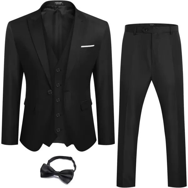 COOFANDY Men 3 Piece Suit Slim Fit Tuxedo One Button Prom Suits Blazer Jacket Vest Pants with Tie