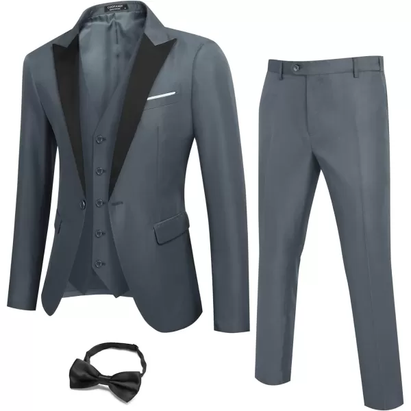 COOFANDY Men 3 Piece Suit Slim Fit Tuxedo One Button Prom Suits Blazer Jacket Vest Pants with Tie