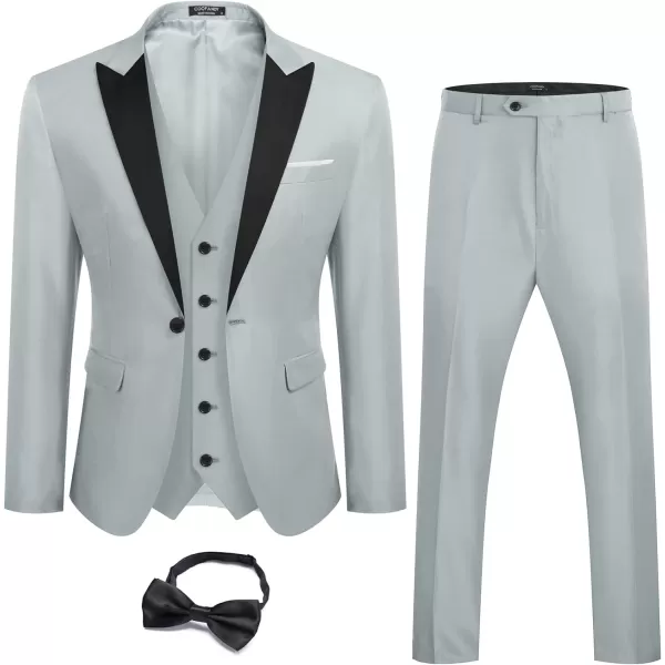 COOFANDY Men 3 Piece Suit Slim Fit Tuxedo One Button Prom Suits Blazer Jacket Vest Pants with Tie