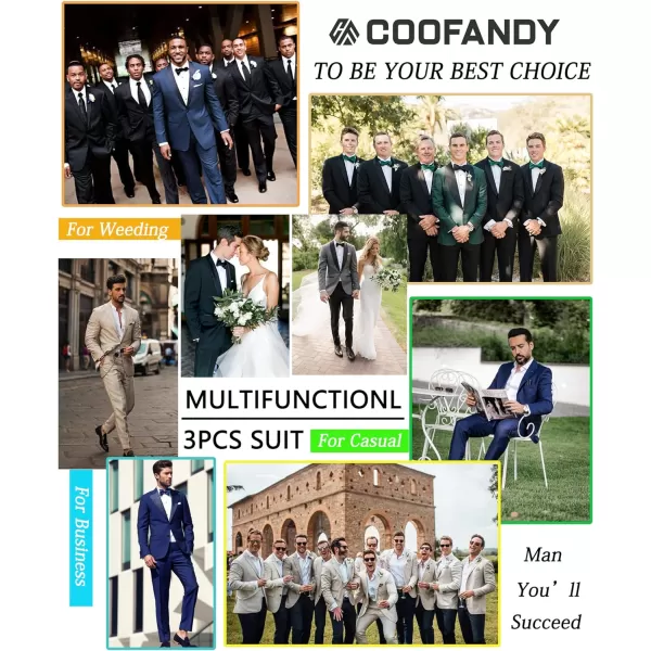 COOFANDY Men 3 Piece Suit Slim Fit Tuxedo One Button Prom Suits Blazer Jacket Vest Pants with Tie