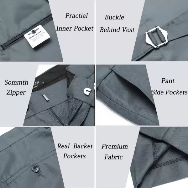 COOFANDY Men 3 Piece Suit Slim Fit Tuxedo One Button Prom Suits Blazer Jacket Vest Pants with Tie