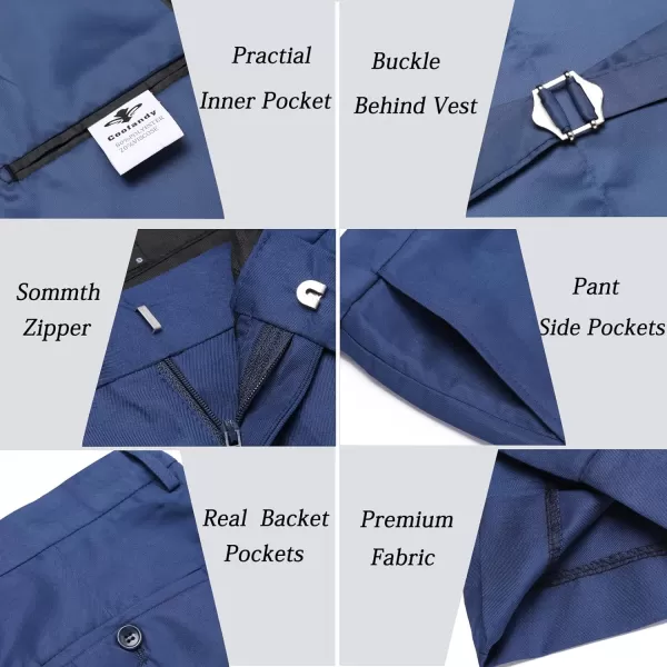 COOFANDY Men 3 Piece Suit Slim Fit Tuxedo One Button Prom Suits Blazer Jacket Vest Pants with Tie