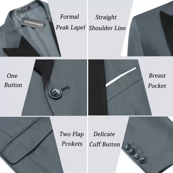 COOFANDY Men 3 Piece Suit Slim Fit Tuxedo One Button Prom Suits Blazer Jacket Vest Pants with Tie