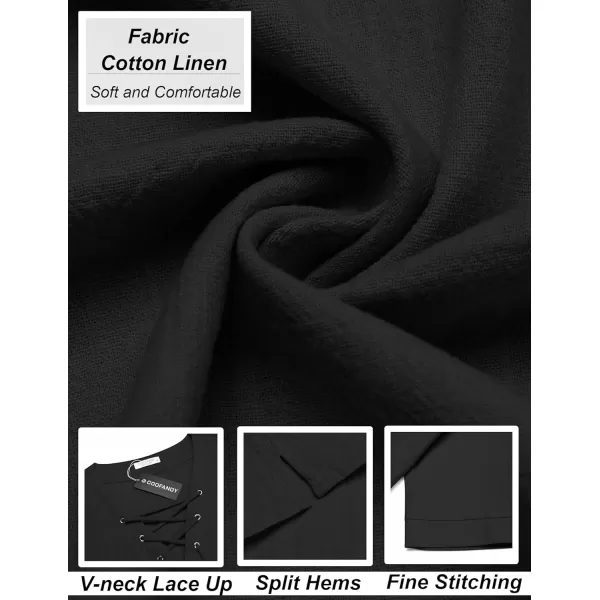 COOFANDY Men Cotton Linen Shirts Lace Up Short Sleeve Beach Shirts V Neck Hippie Yoga Boho Renaissance Tunic