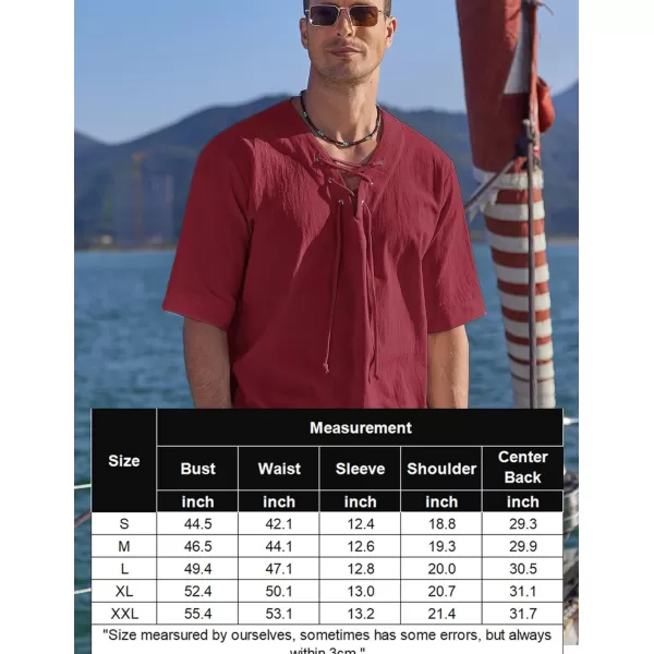 COOFANDY Men Cotton Linen Shirts Lace Up Short Sleeve Beach Shirts V Neck Hippie Yoga Boho Renaissance Tunic