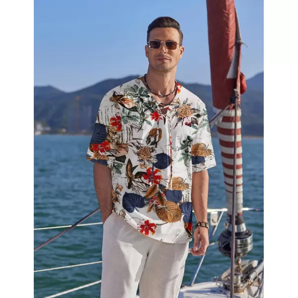 COOFANDY Men Cotton Linen Shirts Lace Up Short Sleeve Beach Shirts V Neck Hippie Yoga Boho Renaissance Tunic