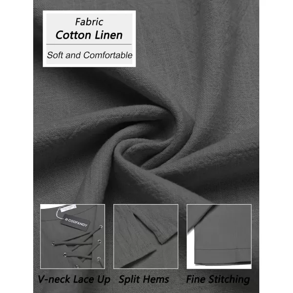 COOFANDY Men Cotton Linen Shirts Lace Up Short Sleeve Beach Shirts V Neck Hippie Yoga Boho Renaissance Tunic