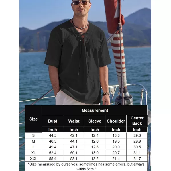 COOFANDY Men Cotton Linen Shirts Lace Up Short Sleeve Beach Shirts V Neck Hippie Yoga Boho Renaissance Tunic