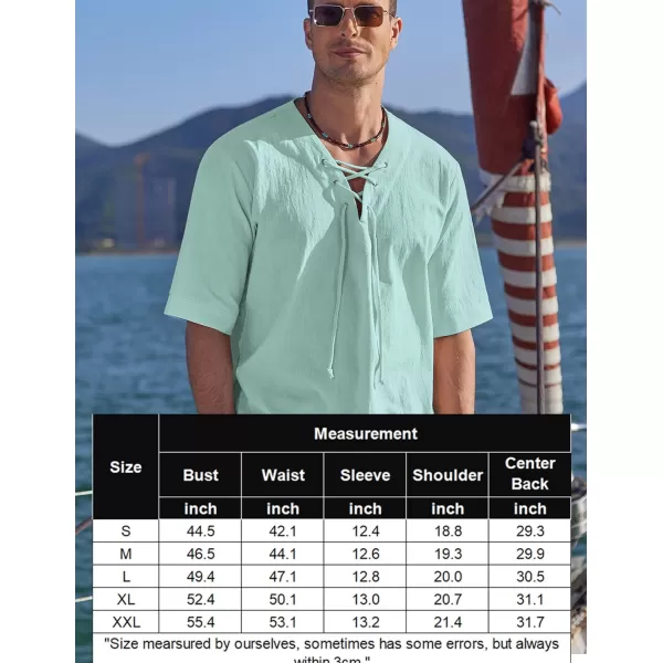 COOFANDY Men Cotton Linen Shirts Lace Up Short Sleeve Beach Shirts V Neck Hippie Yoga Boho Renaissance Tunic