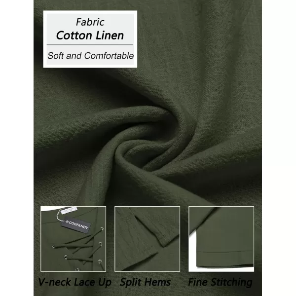 COOFANDY Men Cotton Linen Shirts Lace Up Short Sleeve Beach Shirts V Neck Hippie Yoga Boho Renaissance Tunic