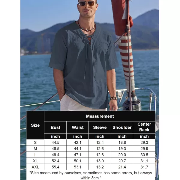 COOFANDY Men Cotton Linen Shirts Lace Up Short Sleeve Beach Shirts V Neck Hippie Yoga Boho Renaissance Tunic