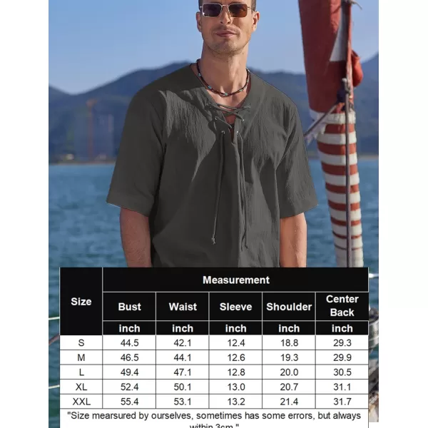 COOFANDY Men Cotton Linen Shirts Lace Up Short Sleeve Beach Shirts V Neck Hippie Yoga Boho Renaissance Tunic