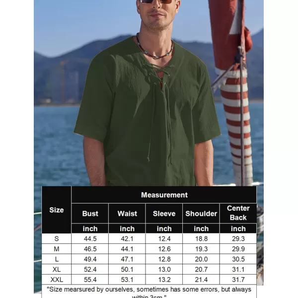 COOFANDY Men Cotton Linen Shirts Lace Up Short Sleeve Beach Shirts V Neck Hippie Yoga Boho Renaissance Tunic