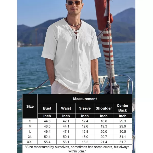 COOFANDY Men Cotton Linen Shirts Lace Up Short Sleeve Beach Shirts V Neck Hippie Yoga Boho Renaissance Tunic