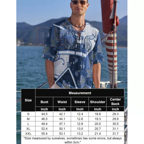 COOFANDY Men Cotton Linen Shirts Lace Up Short Sleeve Beach Shirts V Neck Hippie Yoga Boho Renaissance Tunic