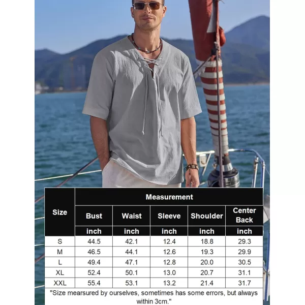 COOFANDY Men Cotton Linen Shirts Lace Up Short Sleeve Beach Shirts V Neck Hippie Yoga Boho Renaissance Tunic