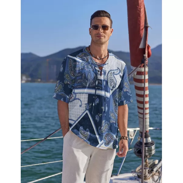 COOFANDY Men Cotton Linen Shirts Lace Up Short Sleeve Beach Shirts V Neck Hippie Yoga Boho Renaissance Tunic