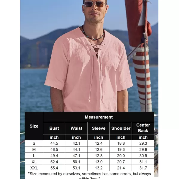 COOFANDY Men Cotton Linen Shirts Lace Up Short Sleeve Beach Shirts V Neck Hippie Yoga Boho Renaissance Tunic