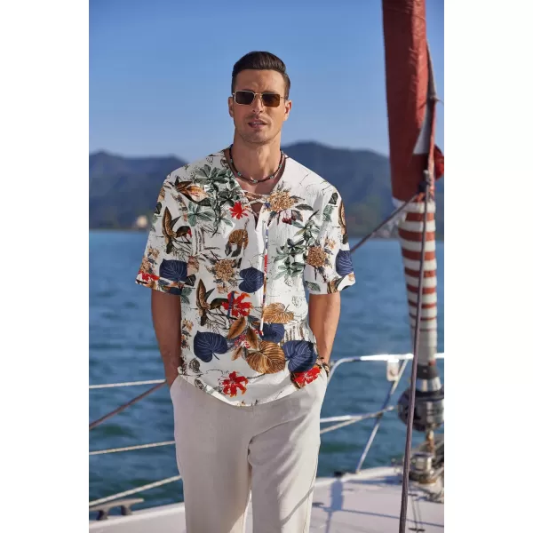 COOFANDY Men Cotton Linen Shirts Lace Up Short Sleeve Beach Shirts V Neck Hippie Yoga Boho Renaissance Tunic