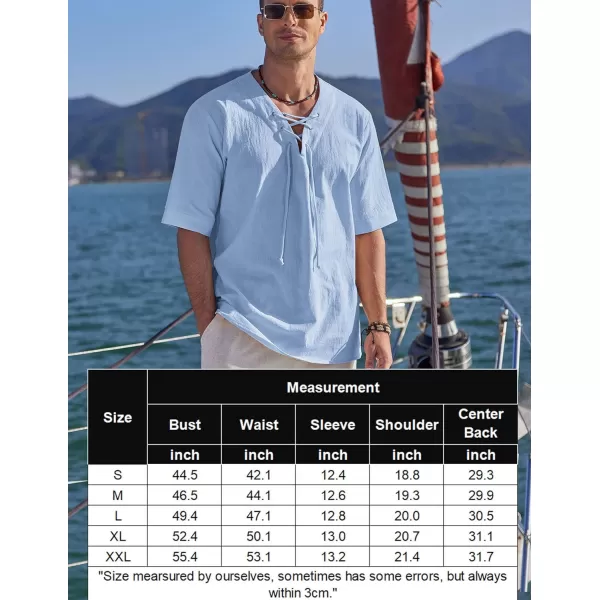 COOFANDY Men Cotton Linen Shirts Lace Up Short Sleeve Beach Shirts V Neck Hippie Yoga Boho Renaissance Tunic