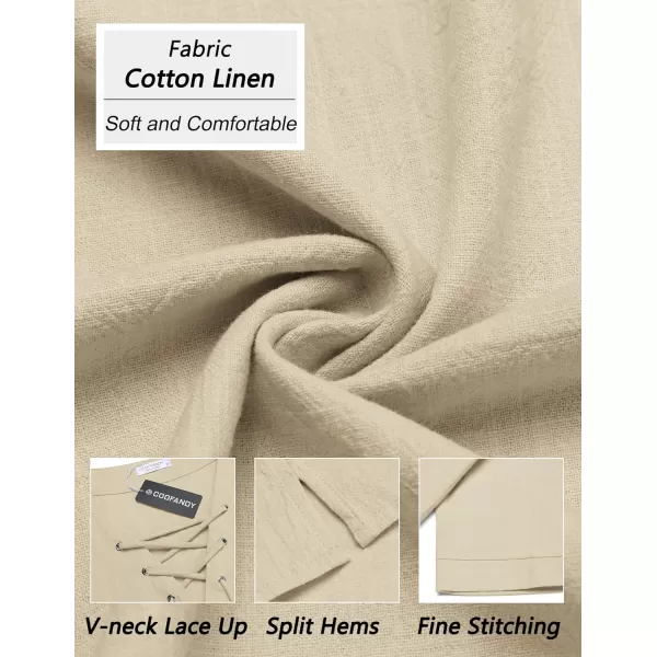 COOFANDY Men Cotton Linen Shirts Lace Up Short Sleeve Beach Shirts V Neck Hippie Yoga Boho Renaissance Tunic