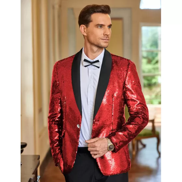 COOFANDY Men Shiny Sequin Blazer Tuxedo Party Dinner Prom One Button Suit Jacket