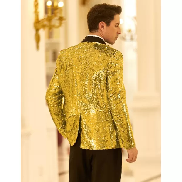 COOFANDY Men Shiny Sequin Blazer Tuxedo Party Dinner Prom One Button Suit Jacket