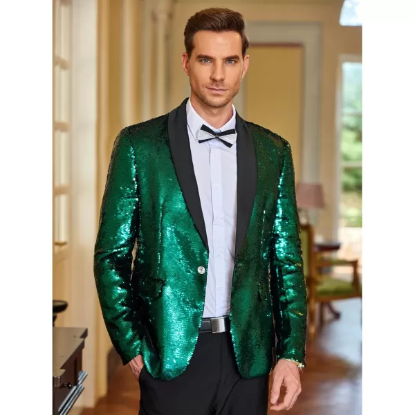 COOFANDY Men Shiny Sequin Blazer Tuxedo Party Dinner Prom One Button Suit Jacket