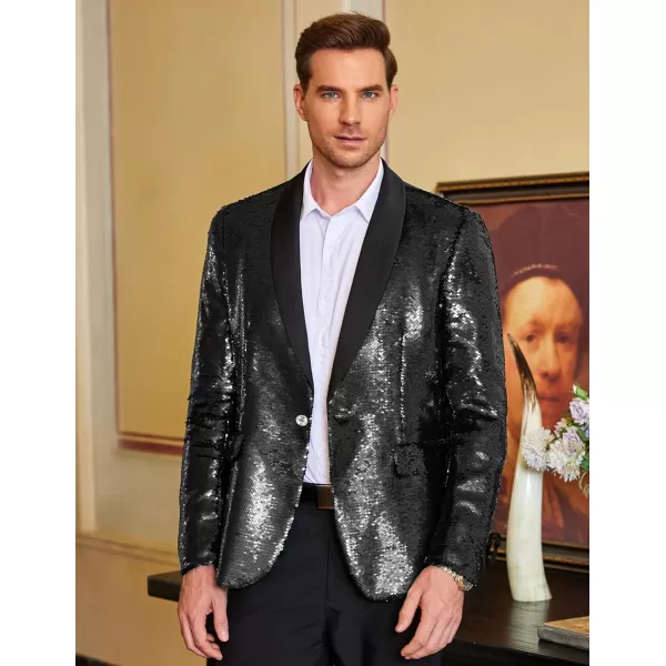 COOFANDY Men Shiny Sequin Blazer Tuxedo Party Dinner Prom One Button Suit Jacket