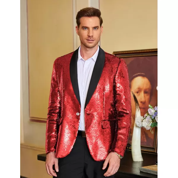 COOFANDY Men Shiny Sequin Blazer Tuxedo Party Dinner Prom One Button Suit Jacket