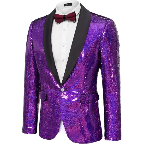 COOFANDY Men Shiny Sequin Blazer Tuxedo Party Dinner Prom One Button Suit Jacket